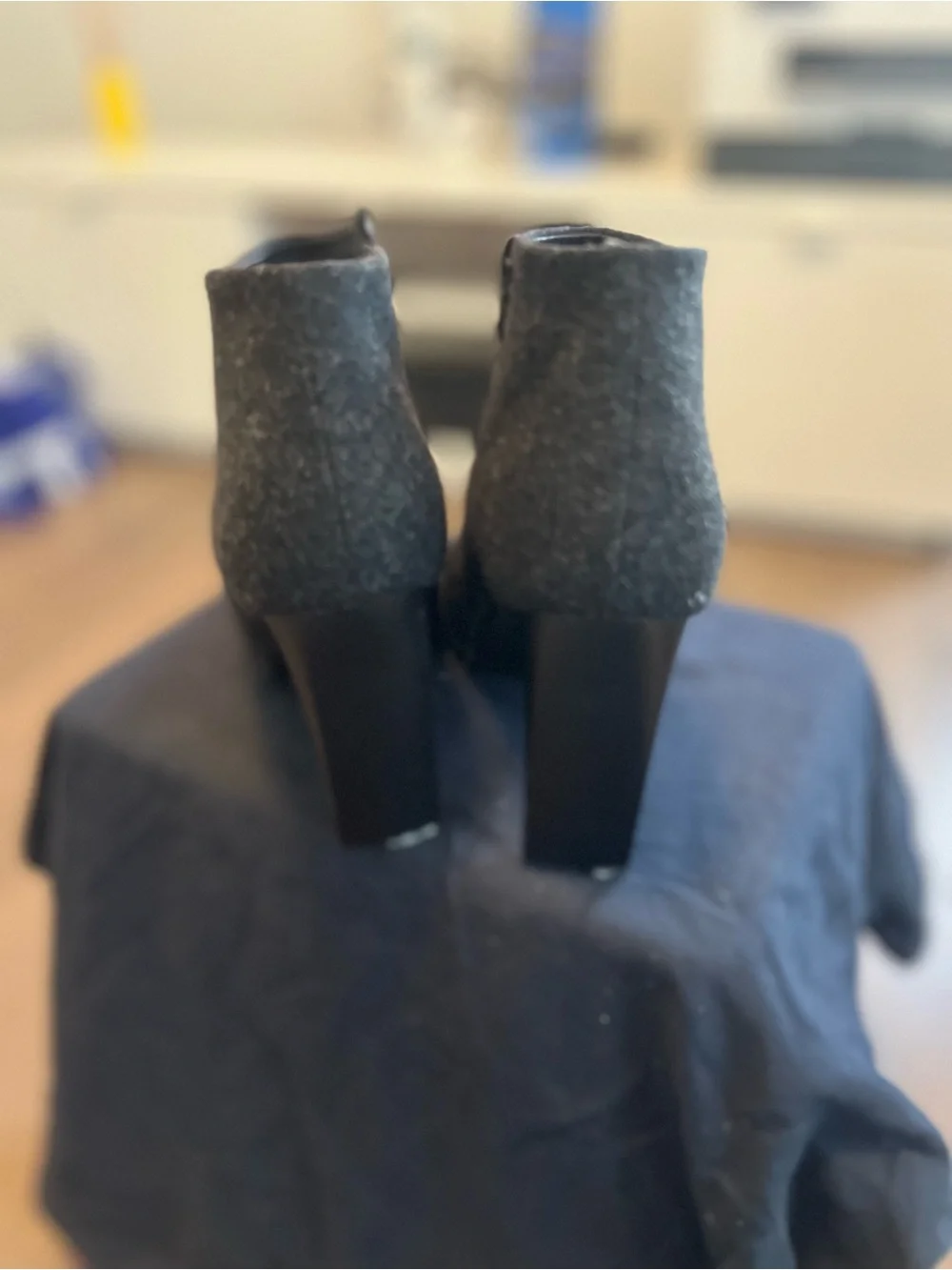 Via Spiga Charcoal Gray Felt Ankle Booties with Side Zip